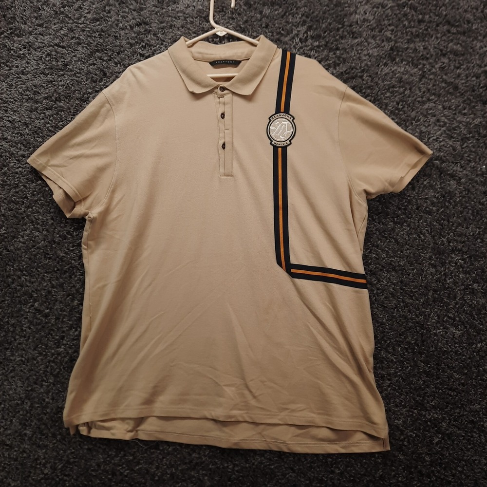Sean John Polo Shirt Men 2XL XXL Brown Casual‎ Stripe Short Sleeve Golf Spandex